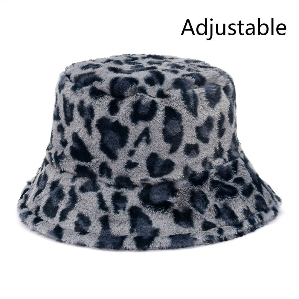 Winter Cow Leopard Faux Fur Fluffy Bucket Hats - Wamarzon