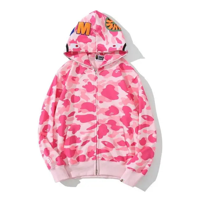 Anime Hoodie Shark Camo Full Zip - Wamarzon