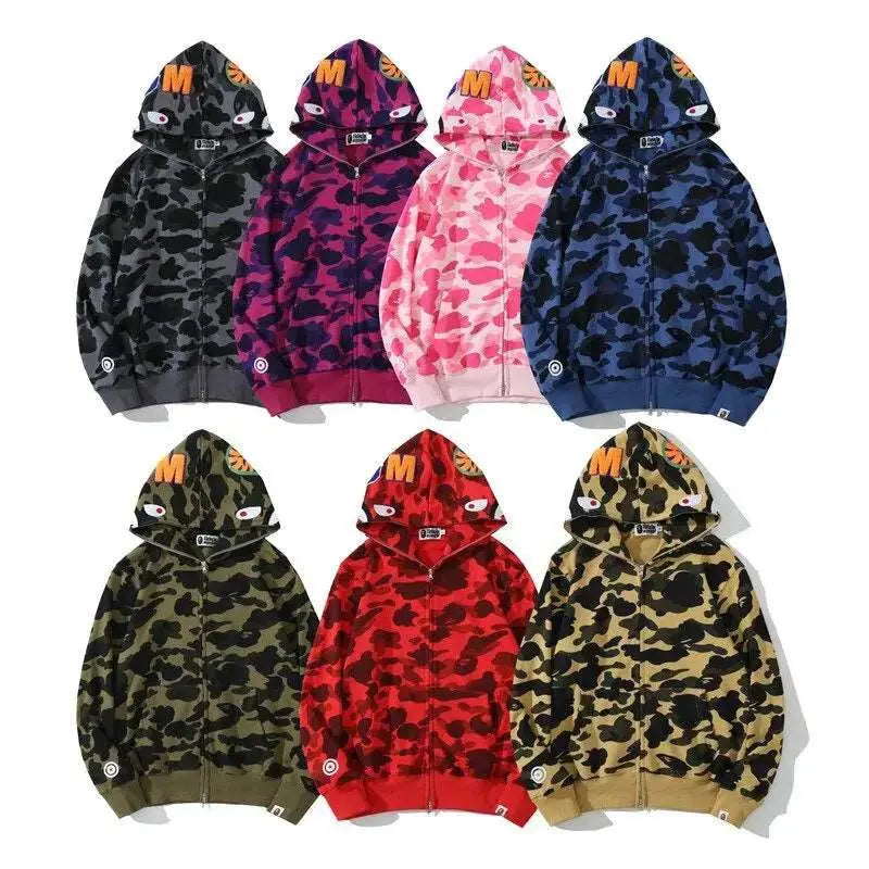 Anime Hoodie Shark Camo Full Zip - Wamarzon