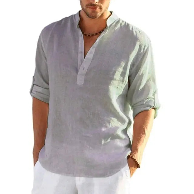 Men's Linen Long Sleeve Shirt - Wamarzon