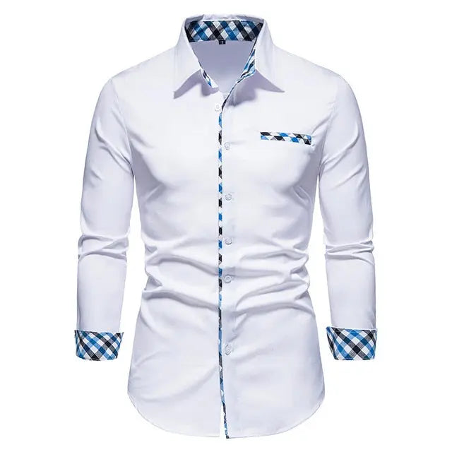 Plaid Patchwork Formal Shirts for Men - Image #75