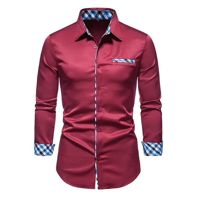 Plaid Patchwork Formal Shirts for Men - Image #61