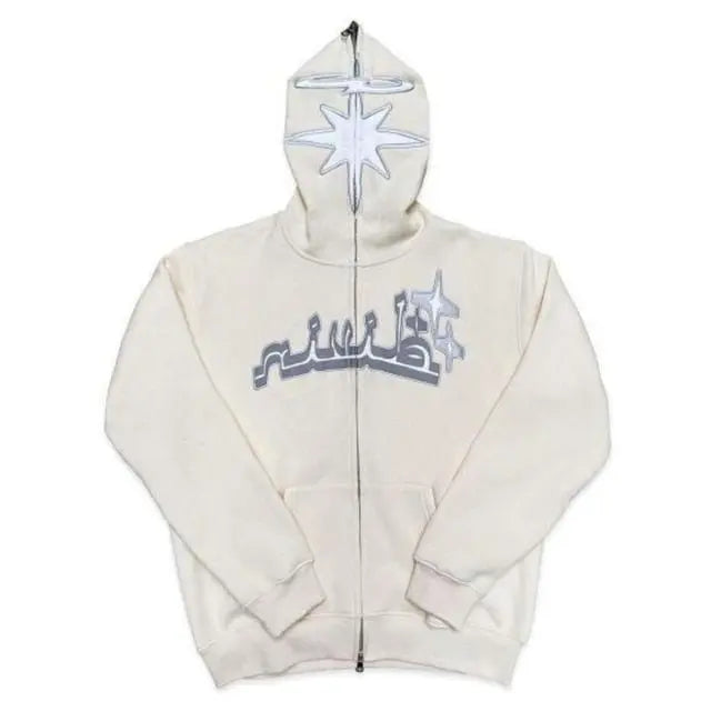 Full Zip Star Print Hoodie - Wamarzon