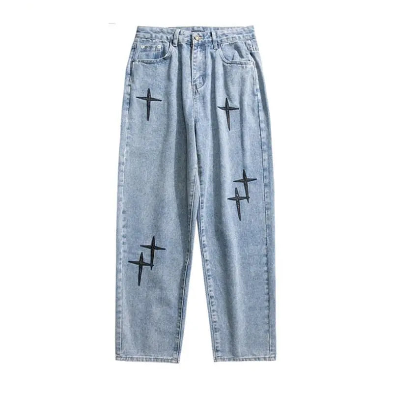 Embroidered Jeans Men's Straight Loose - Wamarzon