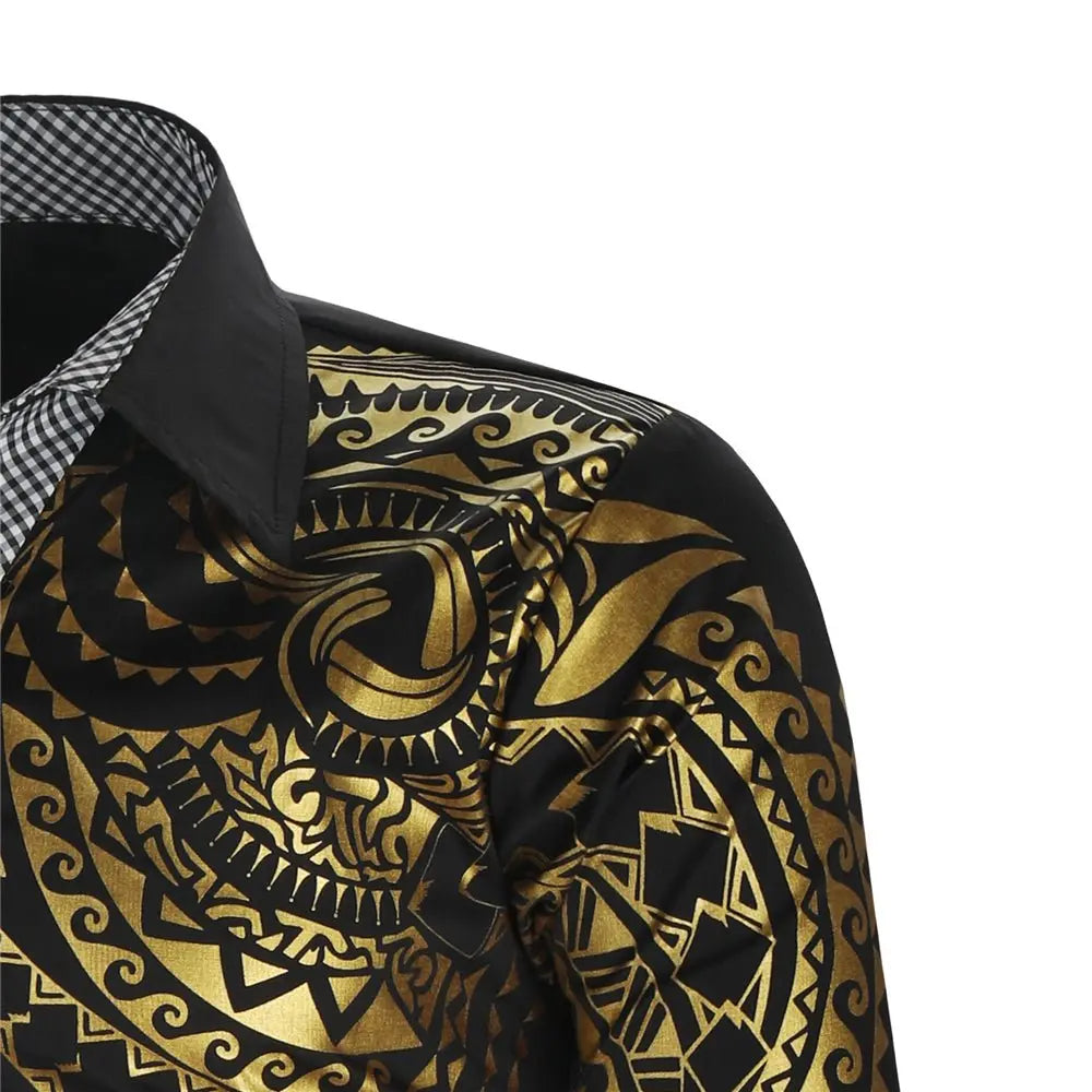 Luxury Gold Black Shirt Men New Slim Fit Long Sleeve - Wamarzon