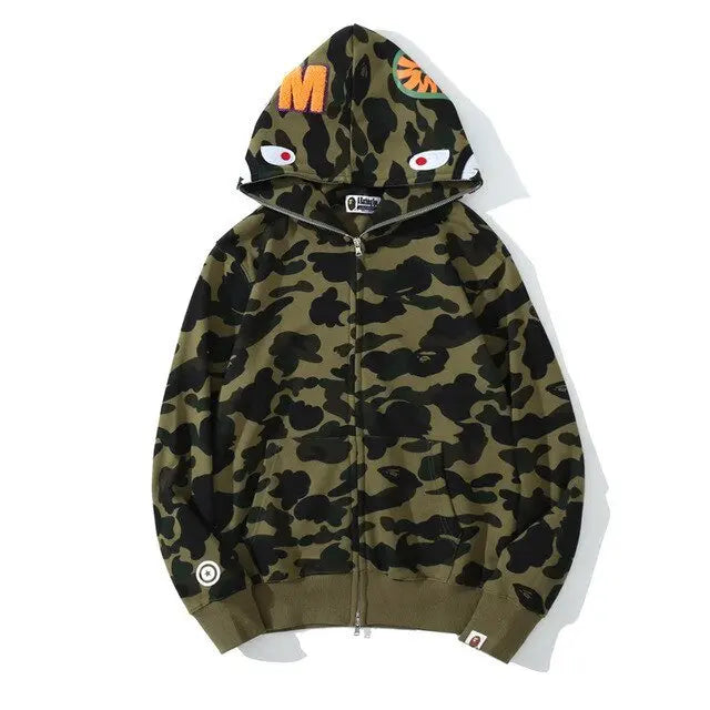 Anime Hoodie Shark Camo Full Zip - Wamarzon