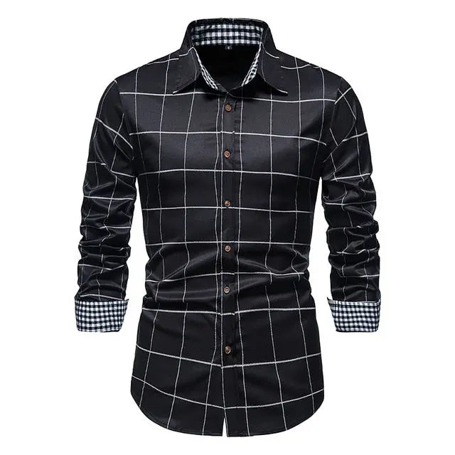 Plaid Patchwork Formal Shirts for Men - Image #66