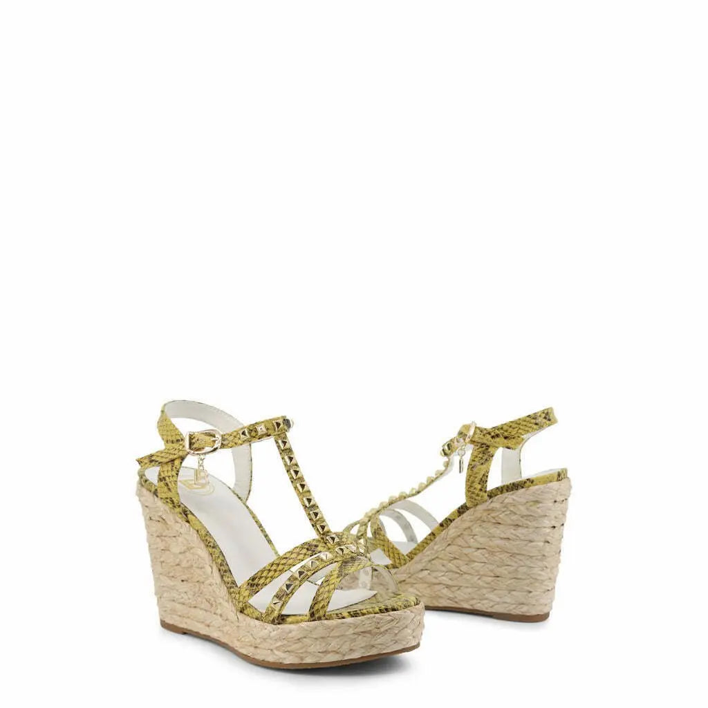 Yellow Snakeskin Wedge Sandals - Wamarzon