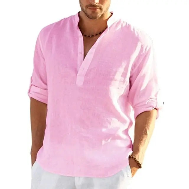 Men's Linen Long Sleeve Shirt - Wamarzon