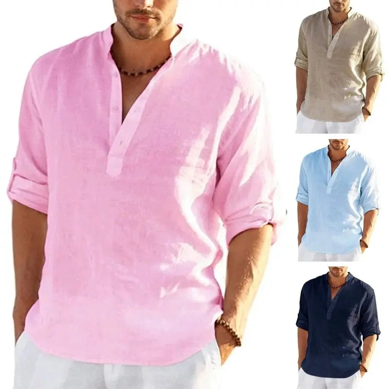 Men's Linen Long Sleeve Shirt - Wamarzon