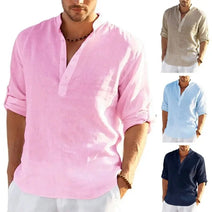 Men's Linen Long Sleeve Shirt - Wamarzon