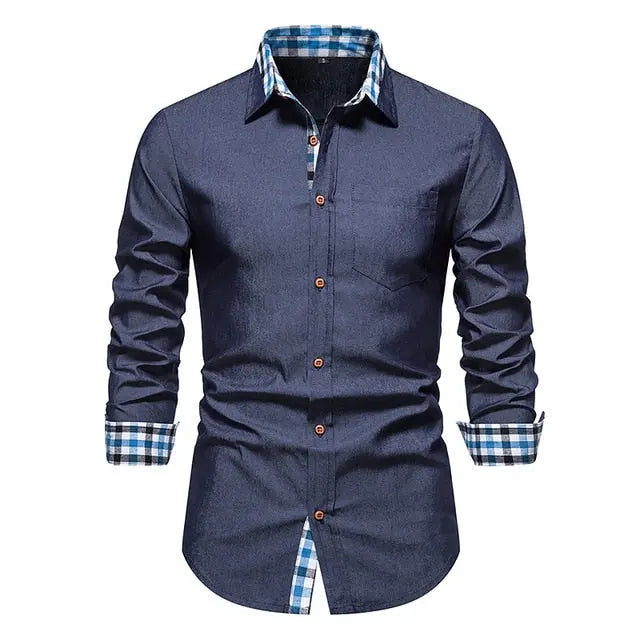 Plaid Patchwork Formal Shirts for Men - Image #28