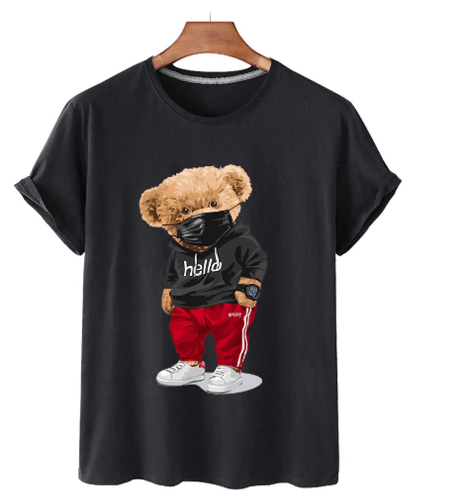 Bear Print Men's Cotton T Shirt - Wamarzon