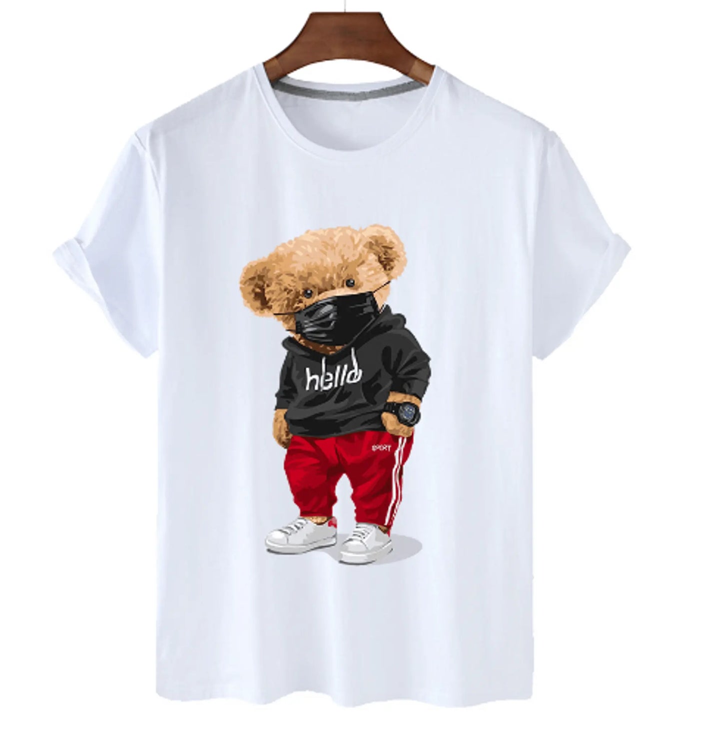 Bear Print Men's Cotton T Shirt - Wamarzon