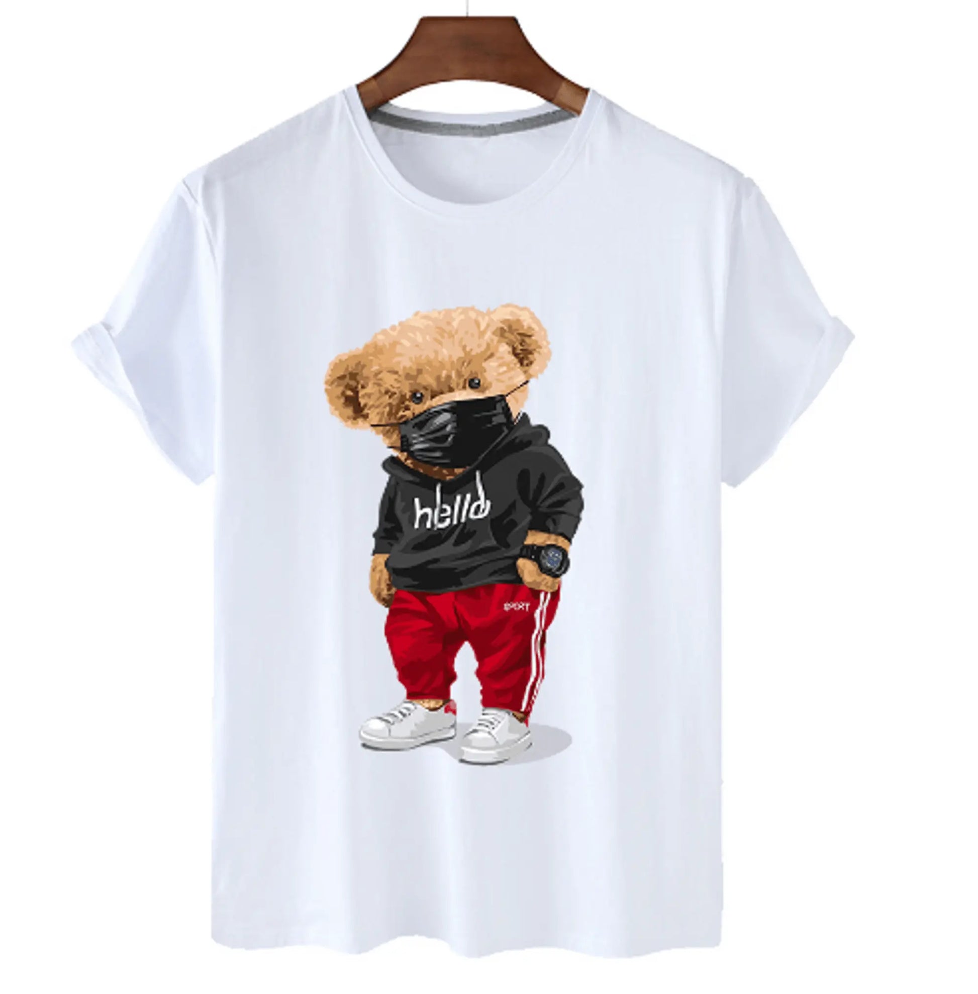 Bear Print Men's Cotton T Shirt - Wamarzon