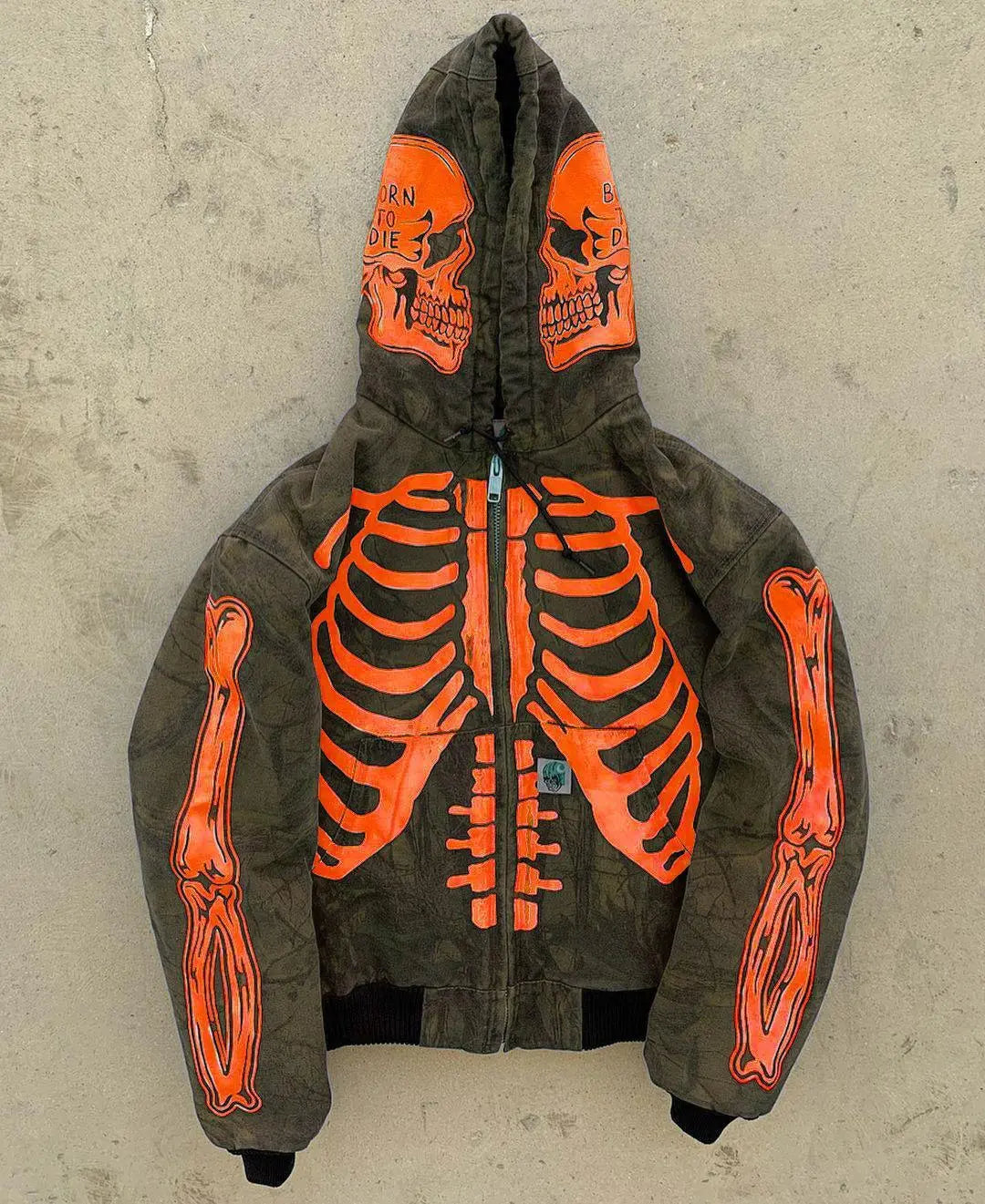 Men's Skeleton Hoodie Custom Full Face Zip - Wamarzon