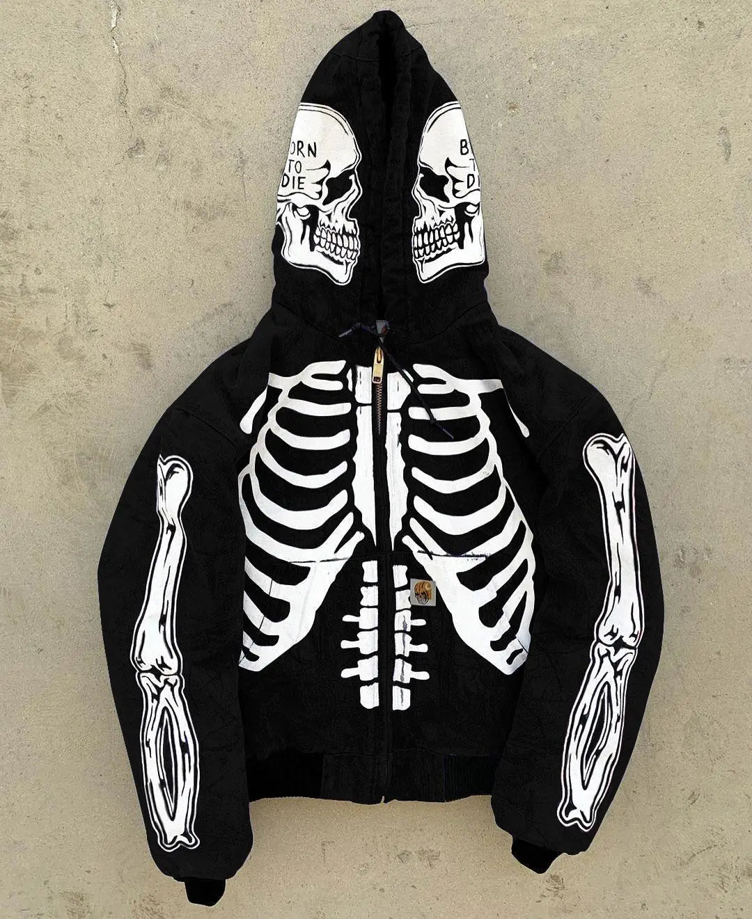 Men's Skeleton Hoodie Custom Full Face Zip - Wamarzon