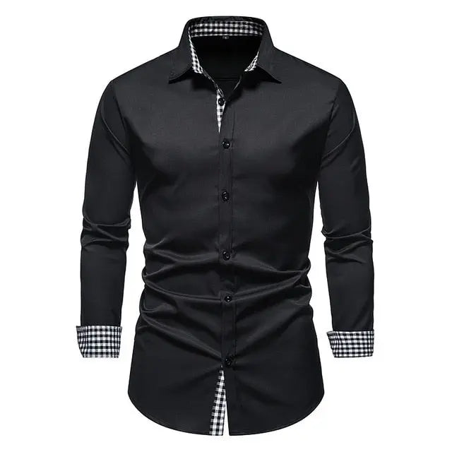 Plaid Patchwork Formal Shirts for Men - Image #20