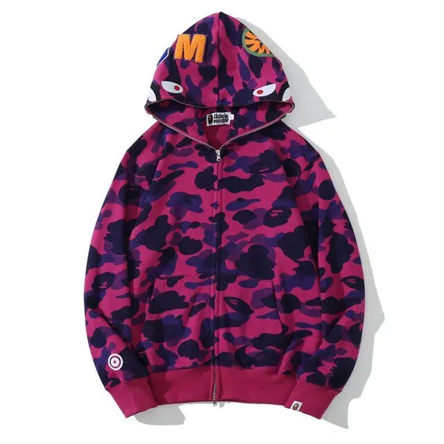 Anime Hoodie Shark Camo Full Zip - Wamarzon