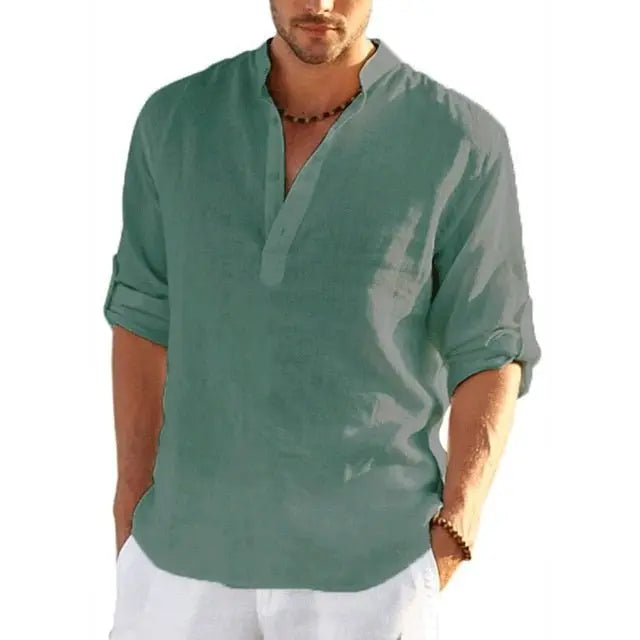 Men's Linen Long Sleeve Shirt - Wamarzon