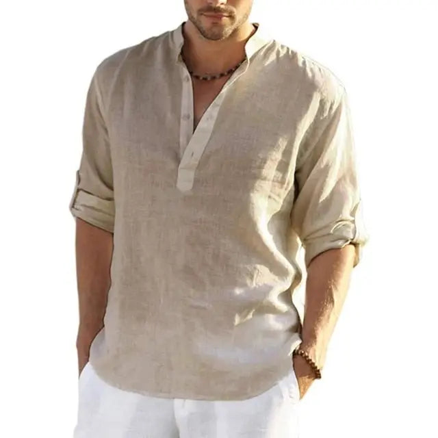 Men's Linen Long Sleeve Shirt - Wamarzon