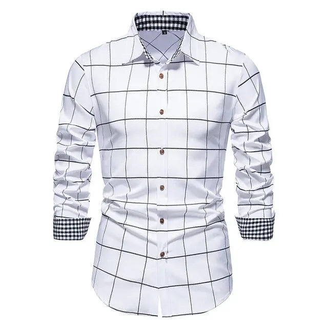 Plaid Patchwork Formal Shirts for Men - Image #86