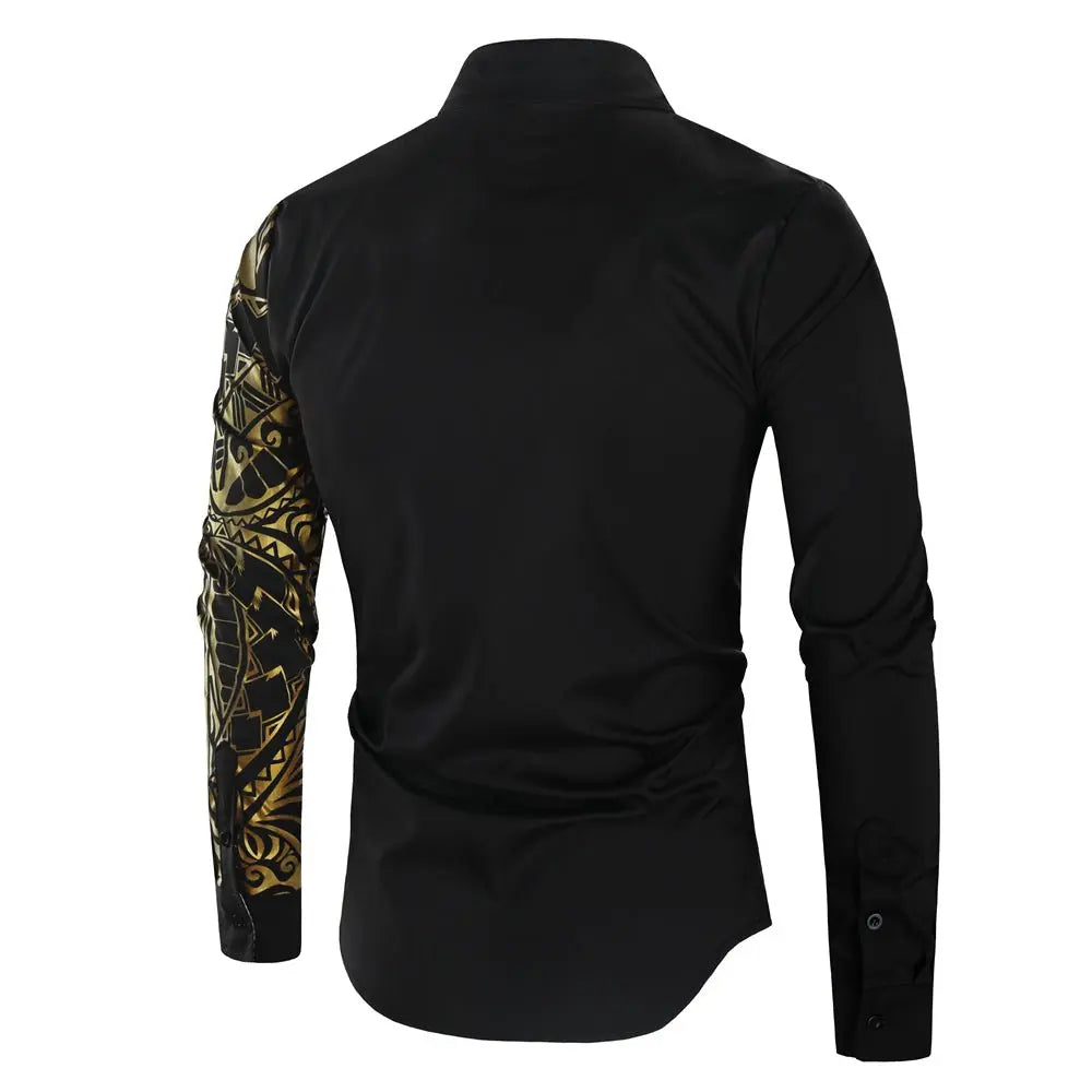 Luxury Gold Black Shirt Men New Slim Fit Long Sleeve - Wamarzon