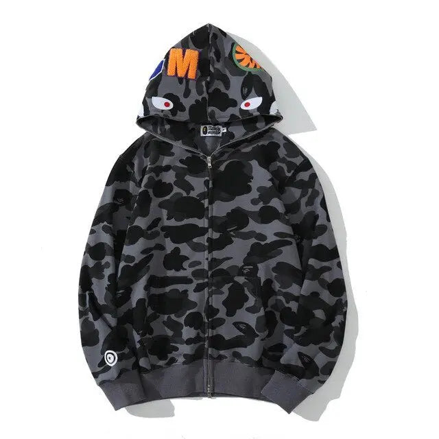 Anime Hoodie Shark Camo Full Zip - Wamarzon