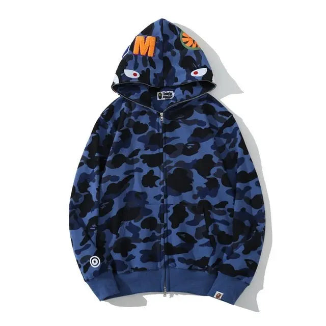 Anime Hoodie Shark Camo Full Zip - Wamarzon