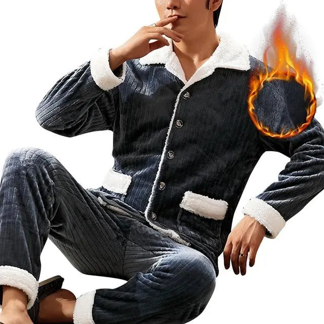 Mens Coral Fleece Sleepwear Pajamas - Wamarzon