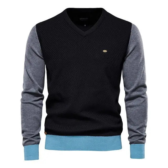 Spliced Cotton Men's Sweater - Wamarzon