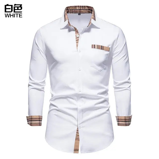 Plaid Patchwork Formal Shirts for Men - Image #42
