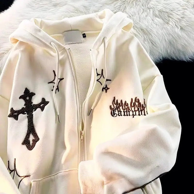 Goth Embroidery Retro Hoodies - Wamarzon