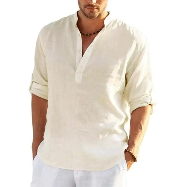 Men's Linen Long Sleeve Shirt - Wamarzon