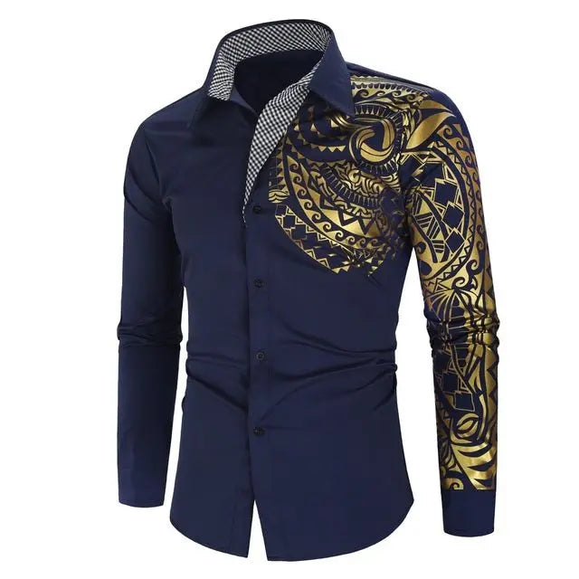 Luxury Gold Black Shirt Men New Slim Fit Long Sleeve - Wamarzon