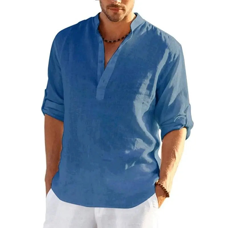 Men's Linen Long Sleeve Shirt - Wamarzon