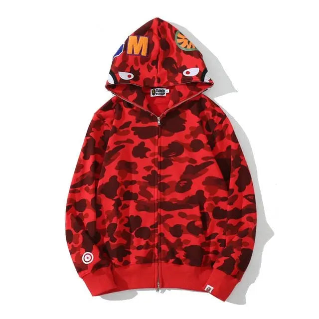 Anime Hoodie Shark Camo Full Zip - Wamarzon