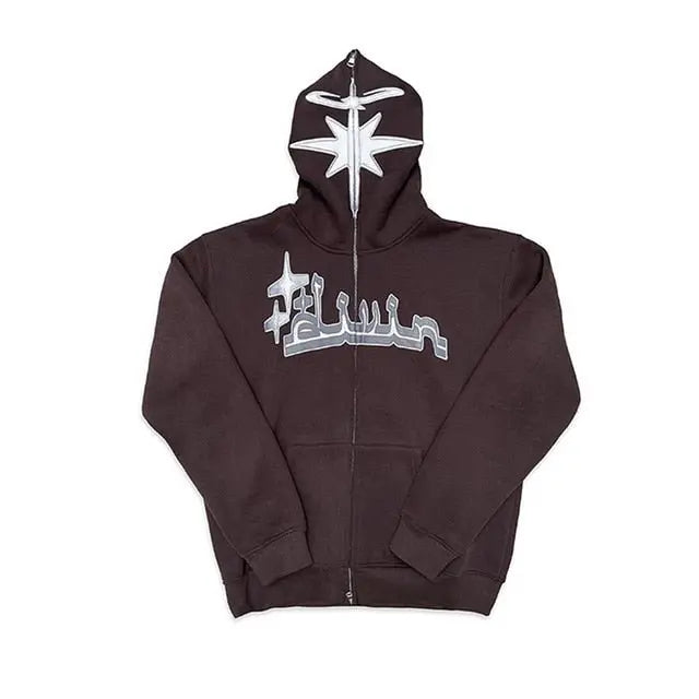 Full Zip Star Print Hoodie - Wamarzon