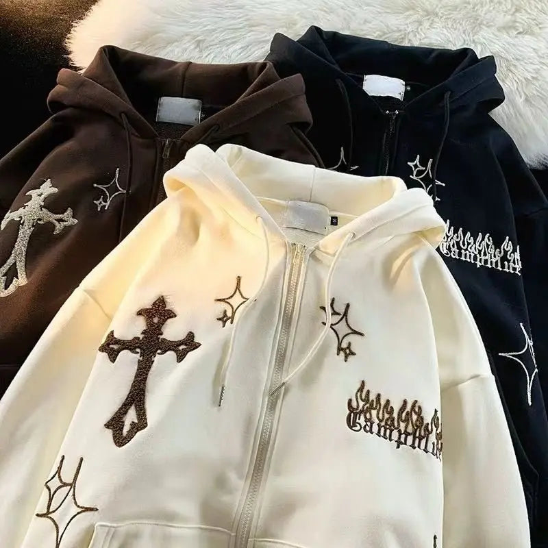 Goth Embroidery Retro Hoodies - Wamarzon