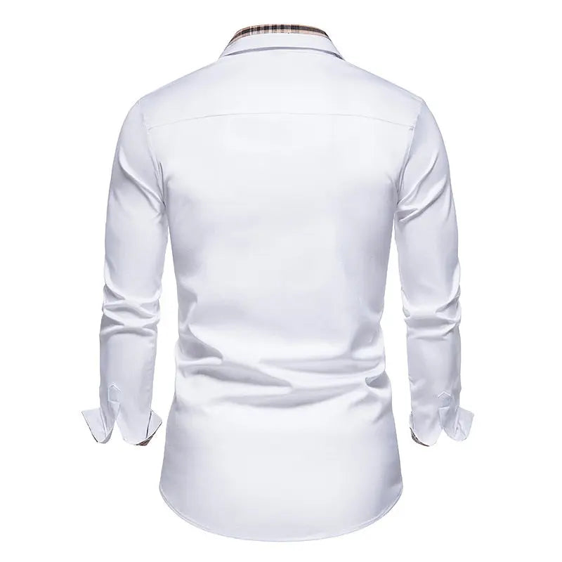 Plaid Patchwork Formal Shirts for Men - Image #3