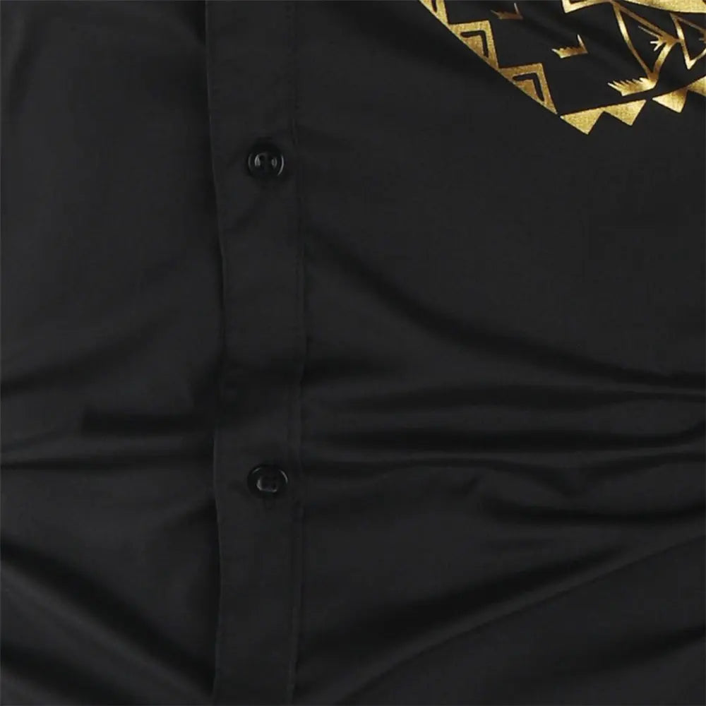 Luxury Gold Black Shirt Men New Slim Fit Long Sleeve - Wamarzon