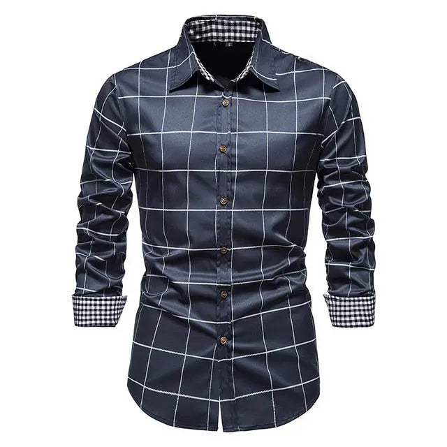 Plaid Patchwork Formal Shirts for Men - Image #80