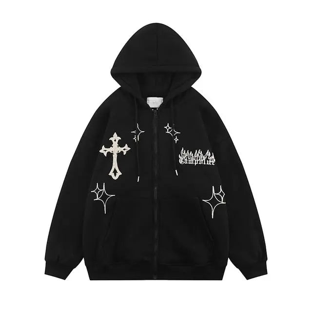 Goth Embroidery Retro Hoodies - Wamarzon