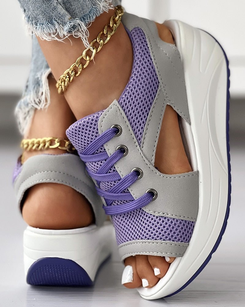 Cutout Lace-up Muffin Sandals - Wamarzon