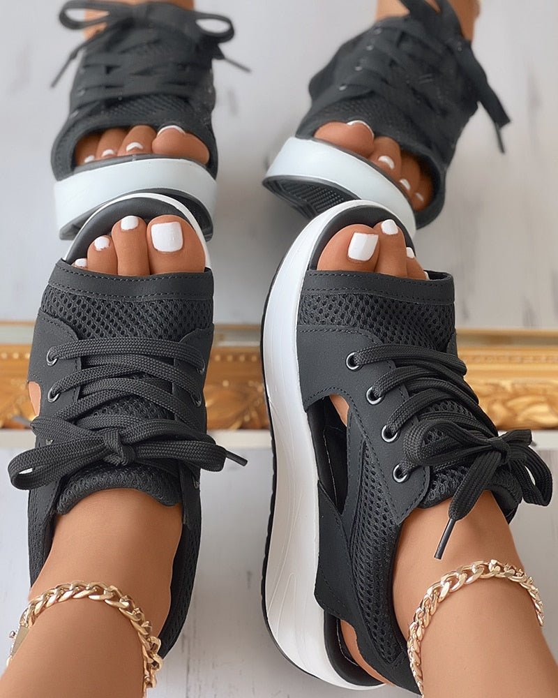 Cutout Lace-up Muffin Sandals - Wamarzon