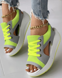 Cutout Lace-up Muffin Sandals - Wamarzon