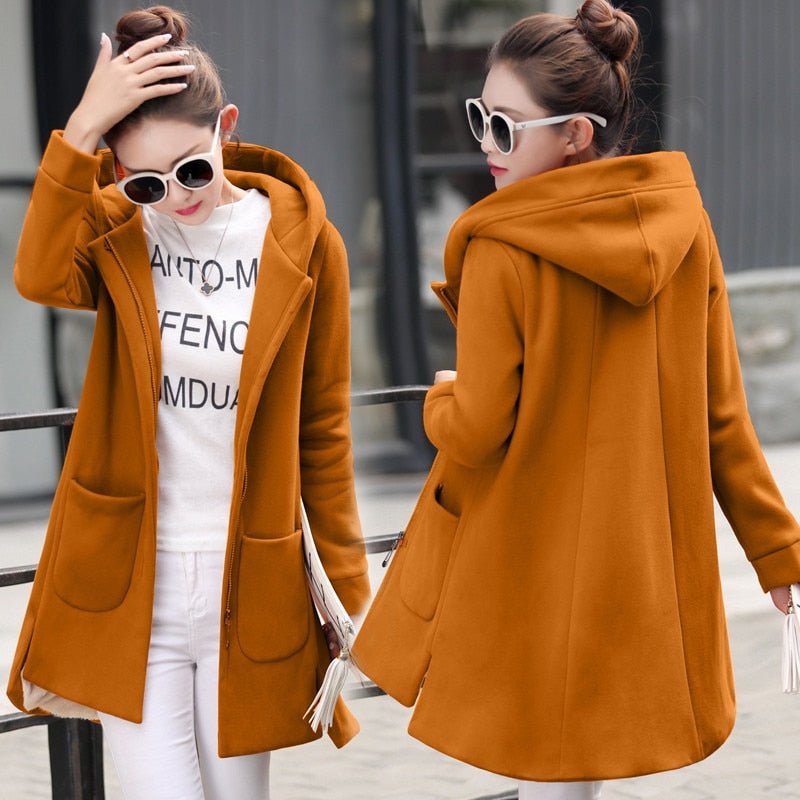 Fleece Long Hooded Coats - Wamarzon