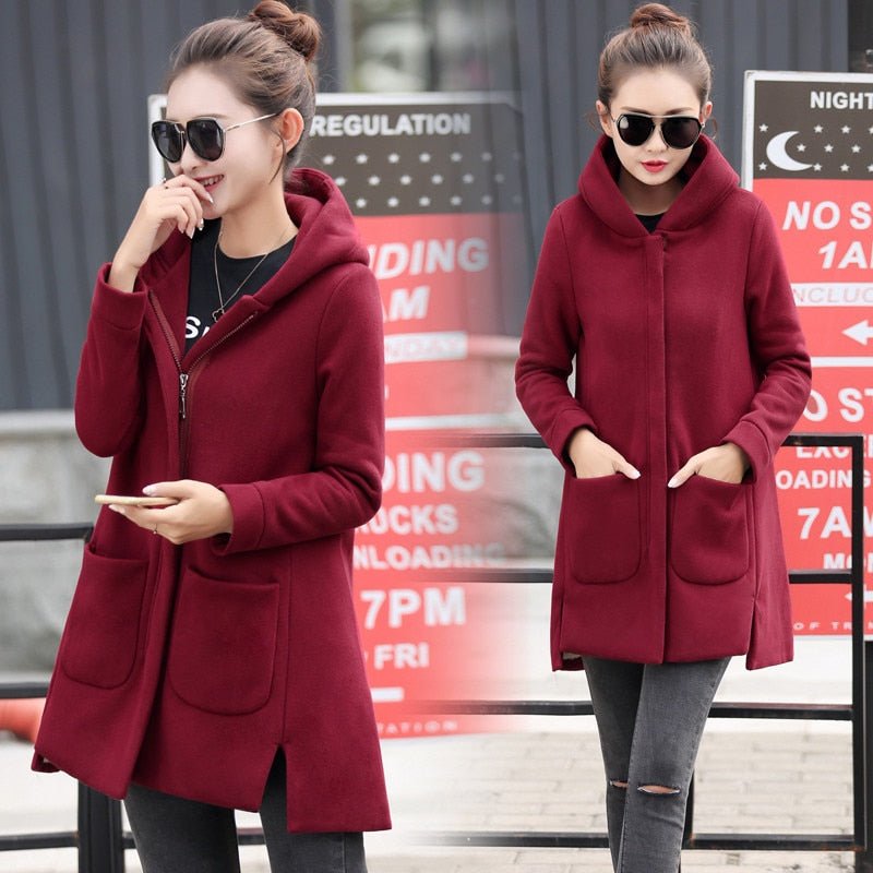 Fleece Long Hooded Coats - Wamarzon