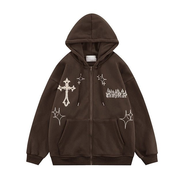 Goth Embroidery Retro Hoodies - Wamarzon
