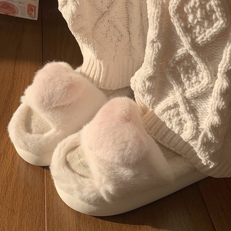 Heart Love Fluffy Fur Slippers - Wamarzon